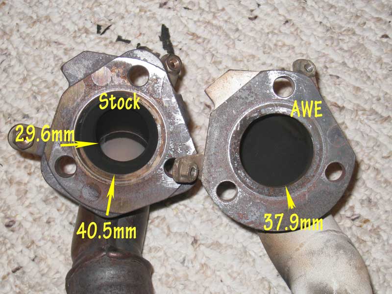 Stock vs AWE Exhaust Manifold Outlet